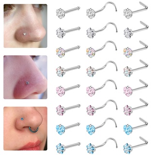 1 Pc 4 Color Crystal Stainless Steel Nose Piercings Round Heart Star Cz Crystal Nose Stud L Shape Nostril Piercing Jewelry 20G