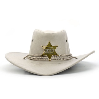 ▽▥Western Cowboy Hat Retro Sheriff S Badge Horseba Travel Fishing Sunshade Sun Belt Wind Rope Topi #7