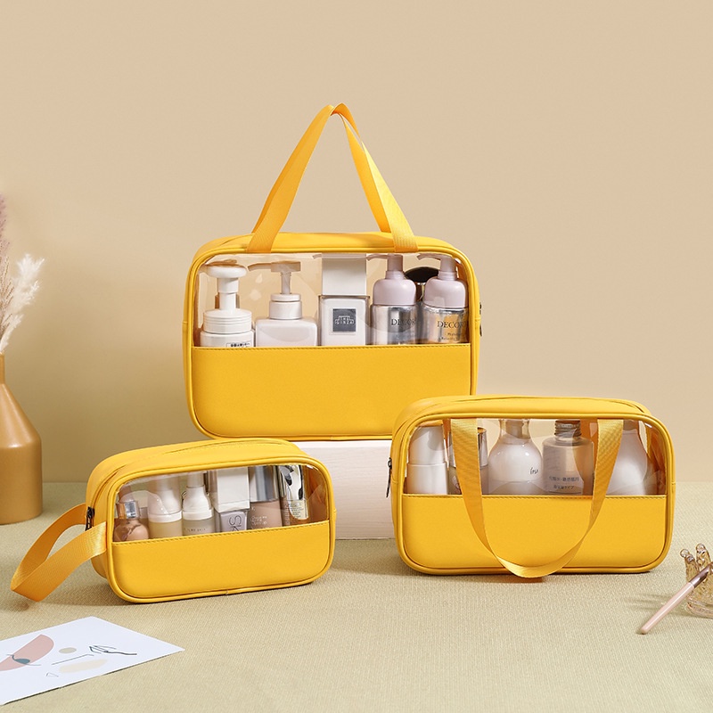 Travel transparent makeup wash bag portable pu waterproof pvc stitching
