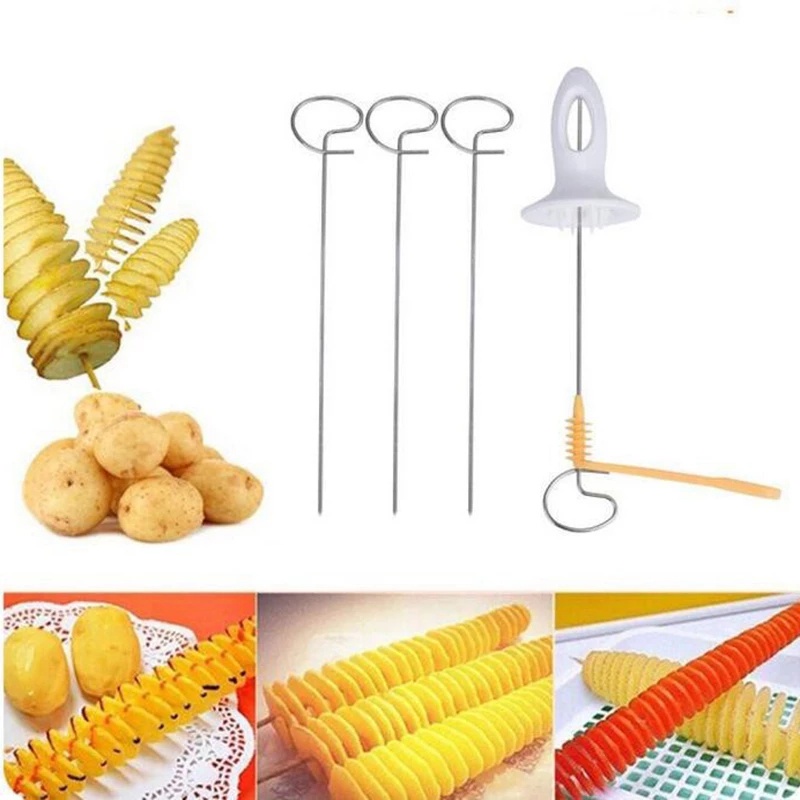 1 Set Creative Spiral Potato Cutter / Manual Slicer Fry Vegetable Spiralizer Maker / Stainless Steel Sticks Chip Cutter Tools / Kitchen Accessories