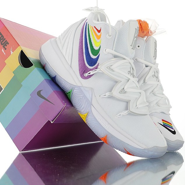 kyrie 5 rainbow white