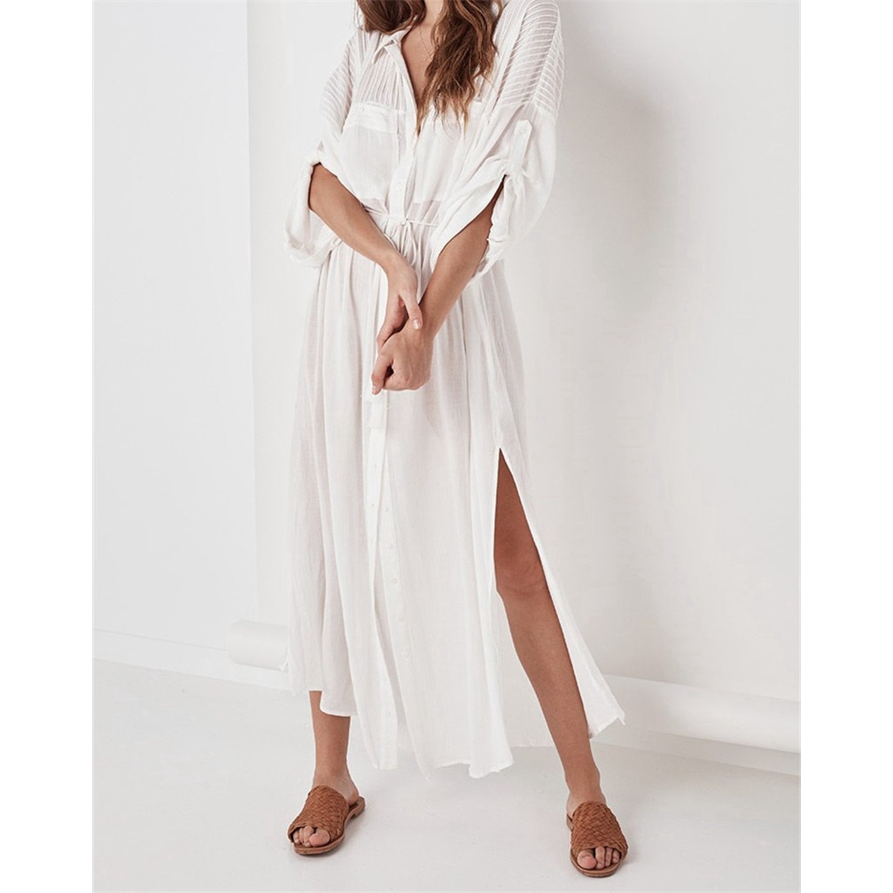 white beach wrap dress