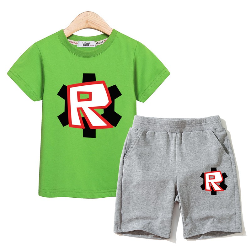 Kids Fashion Set Boy S Roblox Clothing T Shirt Shorts Suit Shopee Philippines - grey suit roblox
