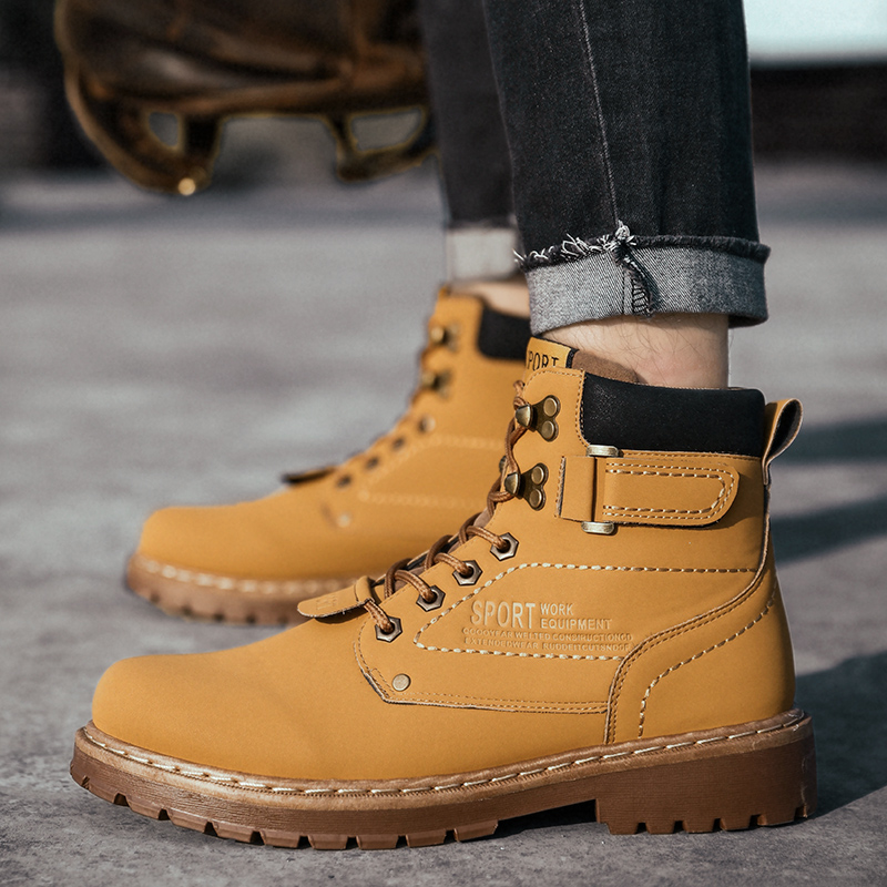 black and yellow work boots