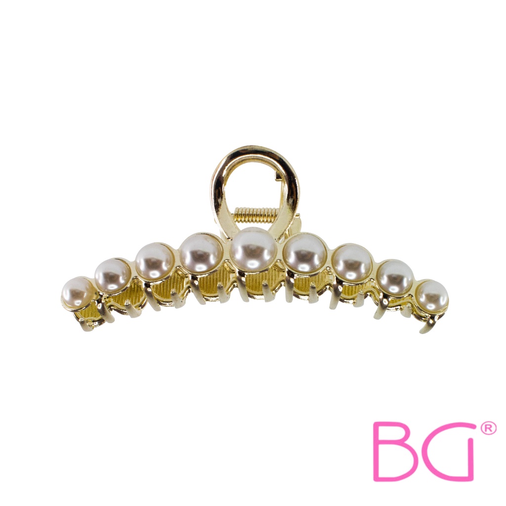 BROADWAY GEMS Hair Clamp Metal Gold With One Line Big Pearl (CL607615
