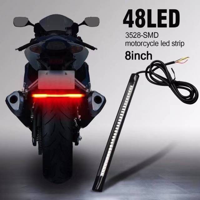 Universal 8 32LED Motorcycle Bike 3528 SMD LED Light Strip Tail Brake Stop Turn Signal Flexible License Plate Light with Integrated Indicators for motorcycle Red Amber for Car Vehicle Motorcycle Bike 