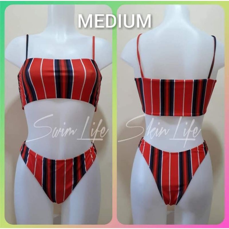 MISSGUIDED Swimsuit Red Stripe Twopiece 2pc (S to M) Shopee Philippines