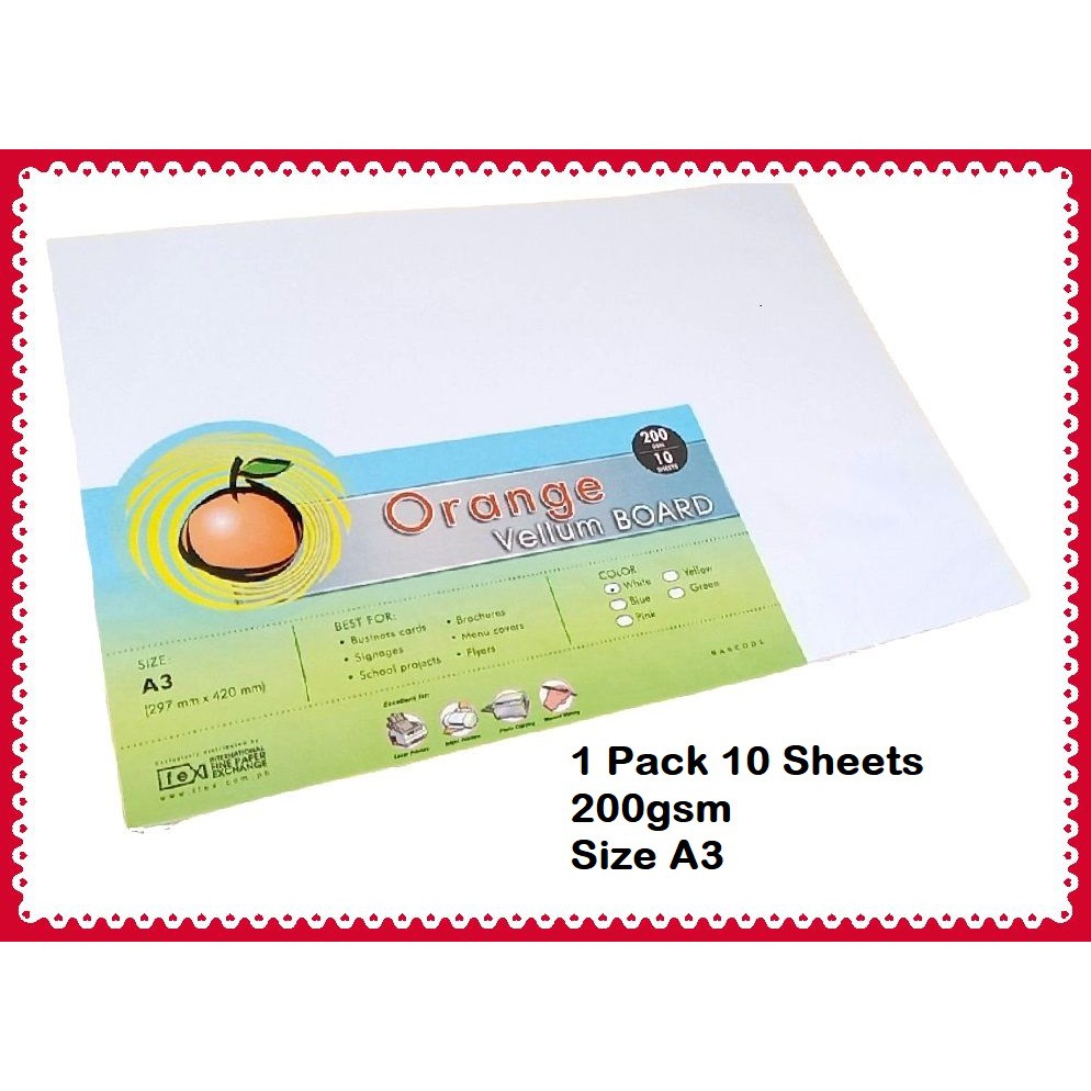 10 to 50 Sheets Orange Vellum Board Specialty Board 200gsm size A3