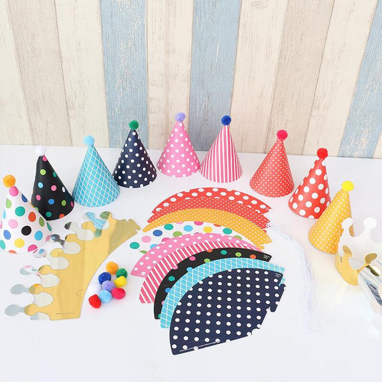 Children's birthday party dot pompon party hat crown hat set | Shopee ...