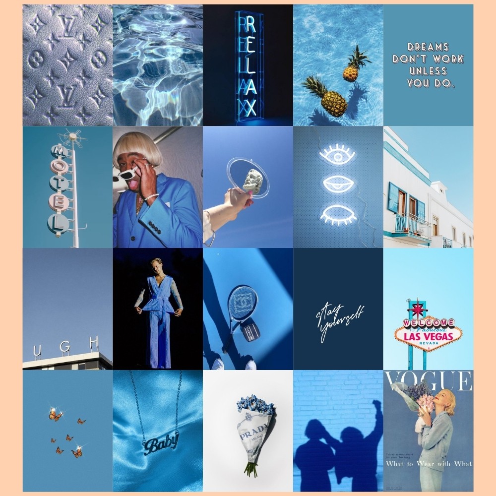 Blue Aesthetic Wall Collage Set