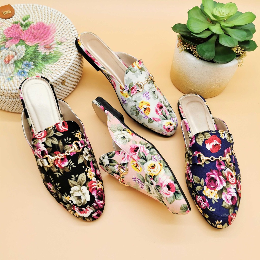 floral flat mules