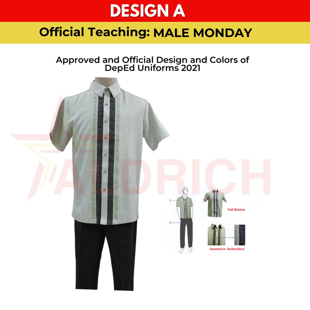 Aldrich Commercial DepEd Uniform National Teaching Uniform for Male (1 Pair Barong with Pants
