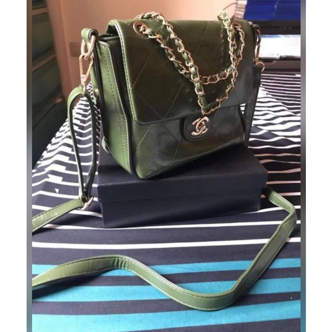 Chanel] 2-way Sling Bag in Maroon/Army Green | Shopee Philippines