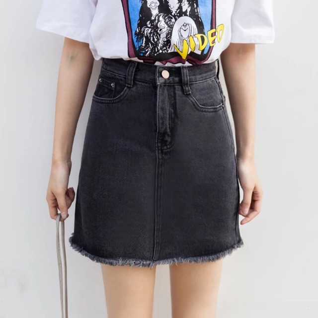 plain black denim skirt