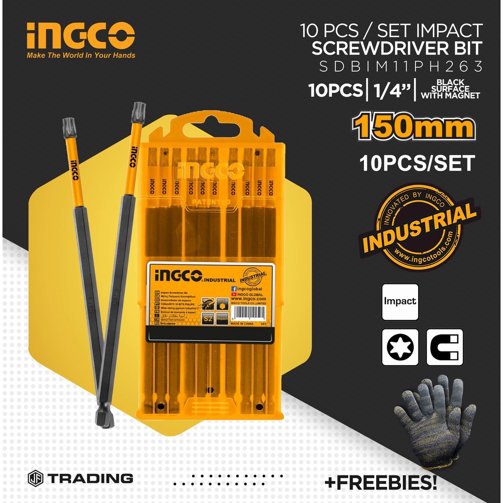 INGCO Industrial 10pcs Impact Screwdriver Bit Set 1/4" SDBIM11PH263
