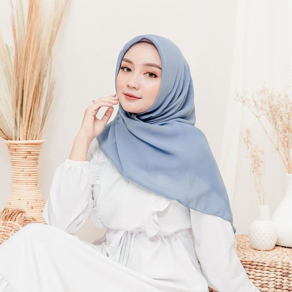 Bella Square Hijab Rectangular Color Denim Material Polycotton Double ...