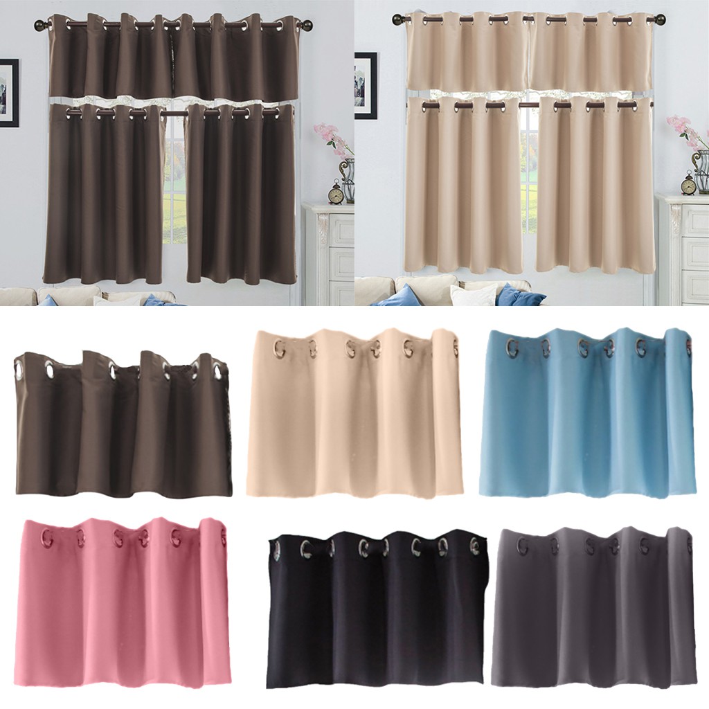 Solid Blackout Cafe Tiers Valance Half Curtain For Home Kitchen