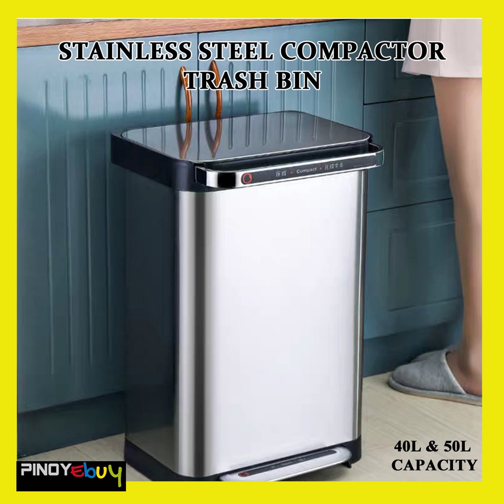PinoyEbuy 40L50L Capacity Stainless Steel Compactor Trash Bin Garbage