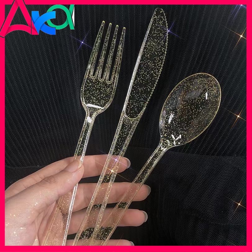20pcs Gold plastic spoon/knife/fork silverware,disposable gold glitter