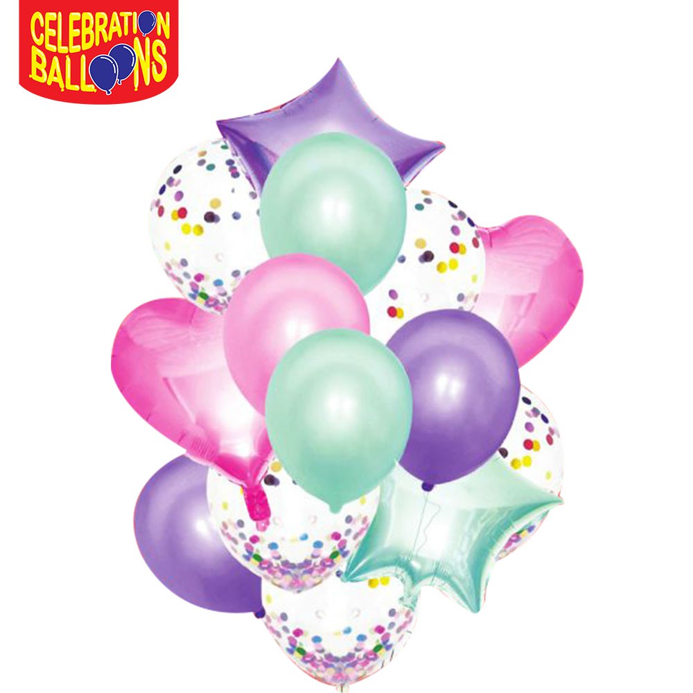 Celebration Balloons Party Foil Balloons Set With Confetti (Pastel