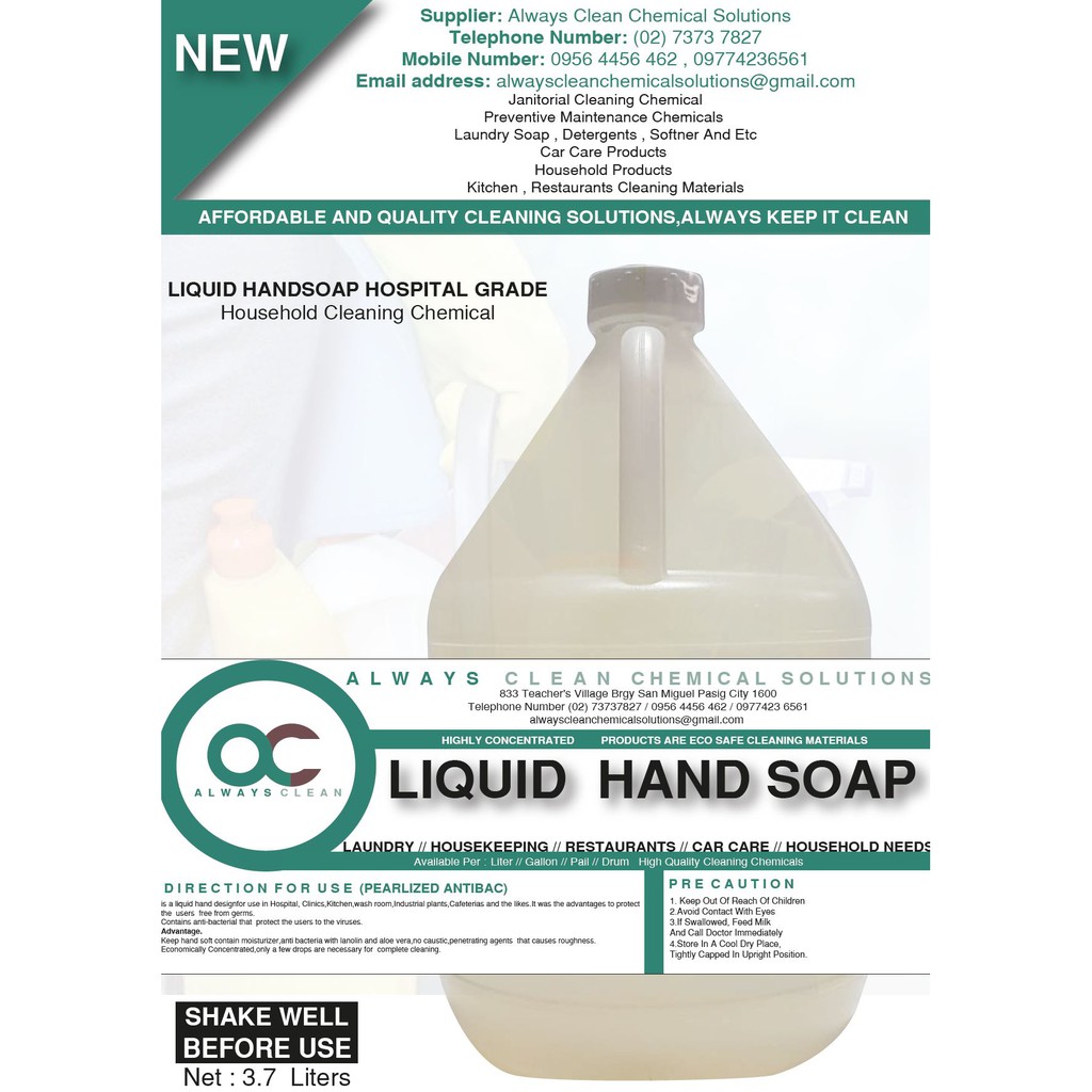 LIQUID HAND SOAP HOSPITAL GRADE FREE 1L pump bottle (With Antibacterial