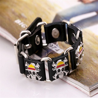 Fancyqube Japan Anime One Piece Luffy Pirate Logo Leather Bracelet Cosplay Punk Rock Sign Metal Men Bangle Goth Jewelry Bracelets Gifts #7