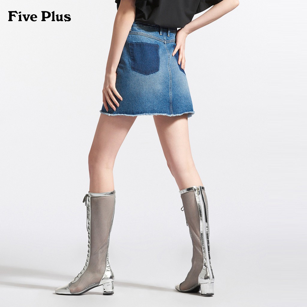 denim skirt and thigh high boots