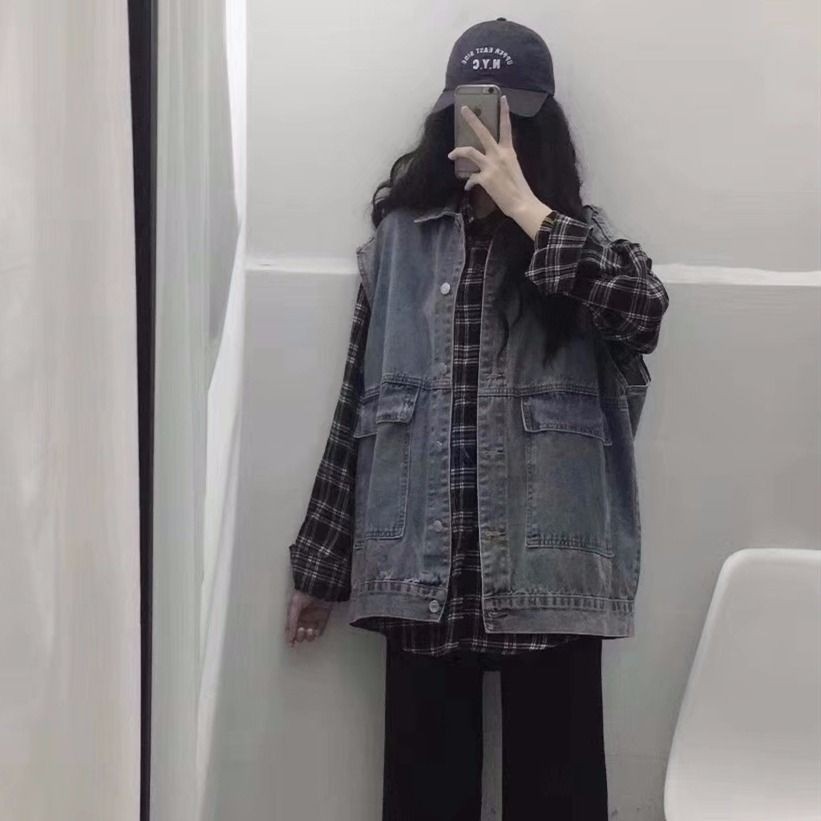 denim vest with hood