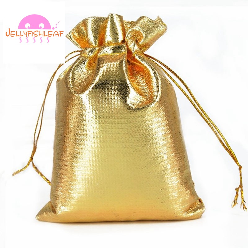 100Pcs Organza Wedding Party Favor Bags Golden Decor Gift Jewelry Candy Pouches 