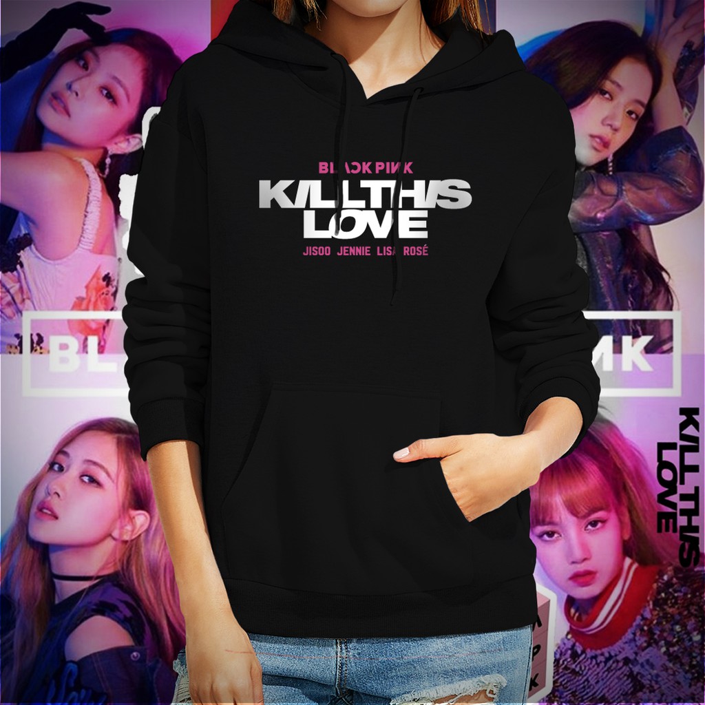 pink hoodie with black rose