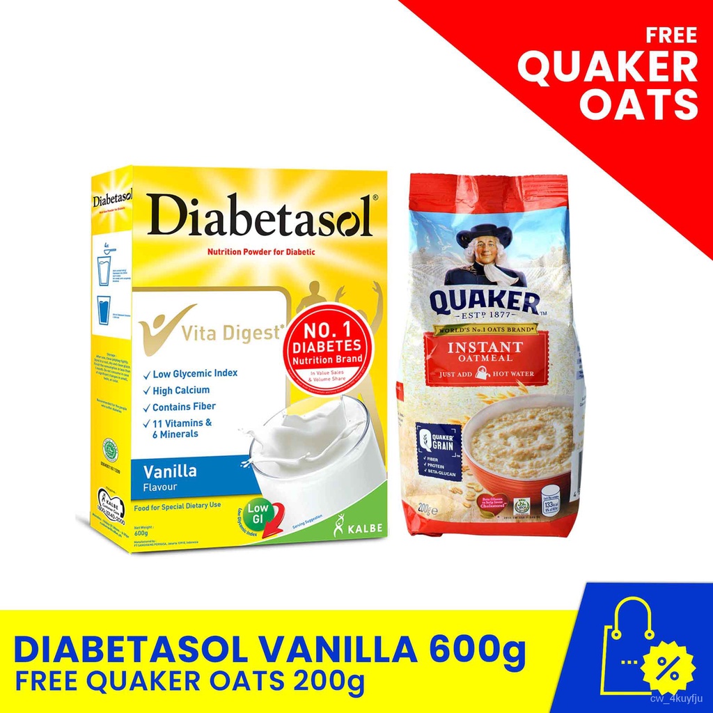 DIABETASOL Vanilla 600g with FREE Quaker Oats 200g, diabetes friendly