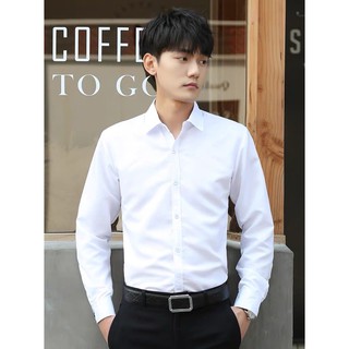 Korean Fit Casual Long Sleeve Polo For Men White & Black 2 colors Formal Office Shirts #1