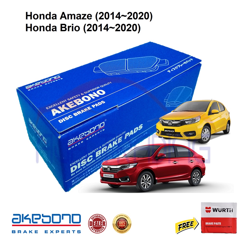 Genuine Akebono Front Brake Pads for Honda Brio (2014 2020), Amaze