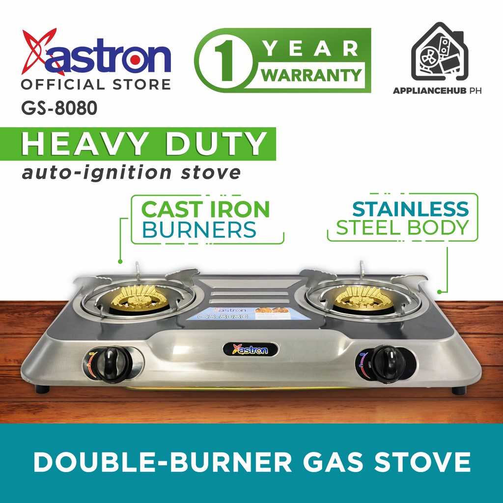 Astron GS8080 Heavy Duty Cast Iron Double Burner Gas Stove Stainless