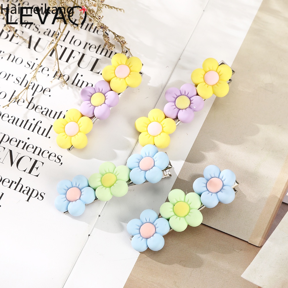 2pcs Korean Flowers Hair Clip Fashion Girls Sweet One Word Hairpin Hair ...