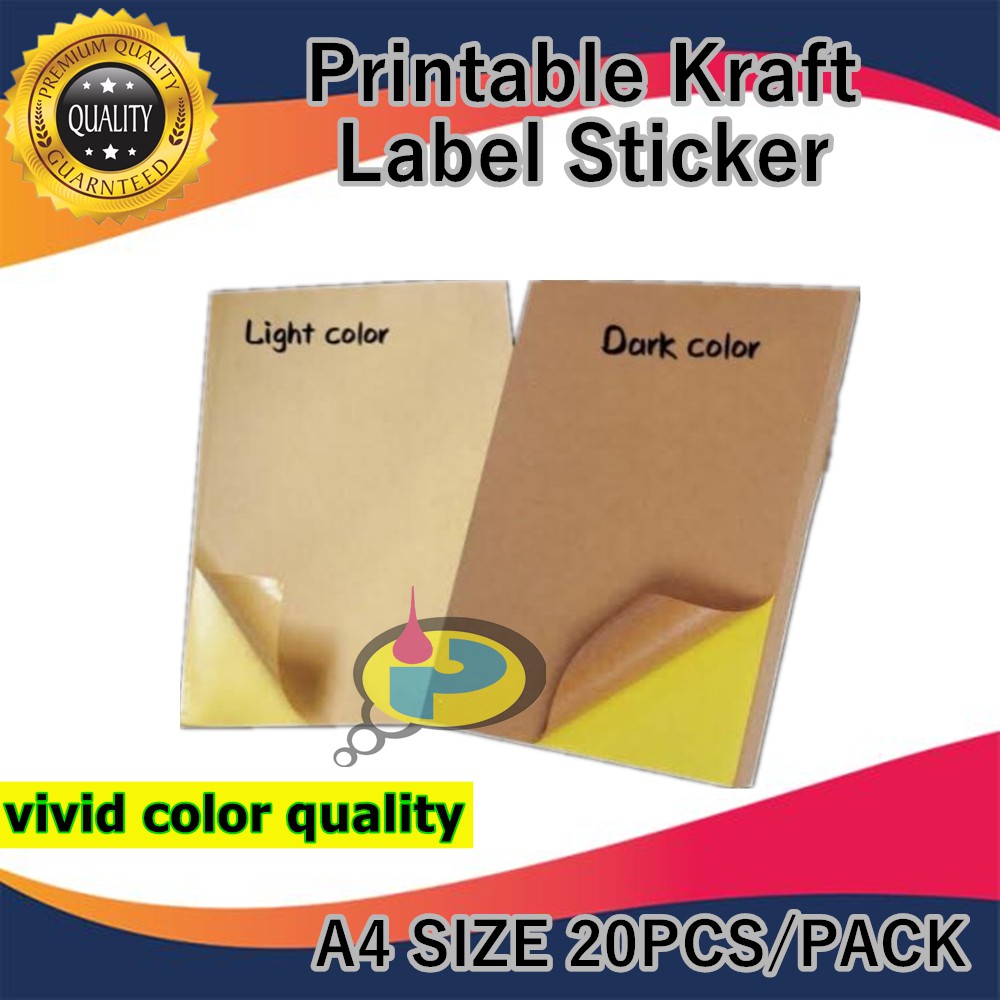 5 pack Printable Kraft Sticker Paper Labels A4 Light & Dark For Inkjet
