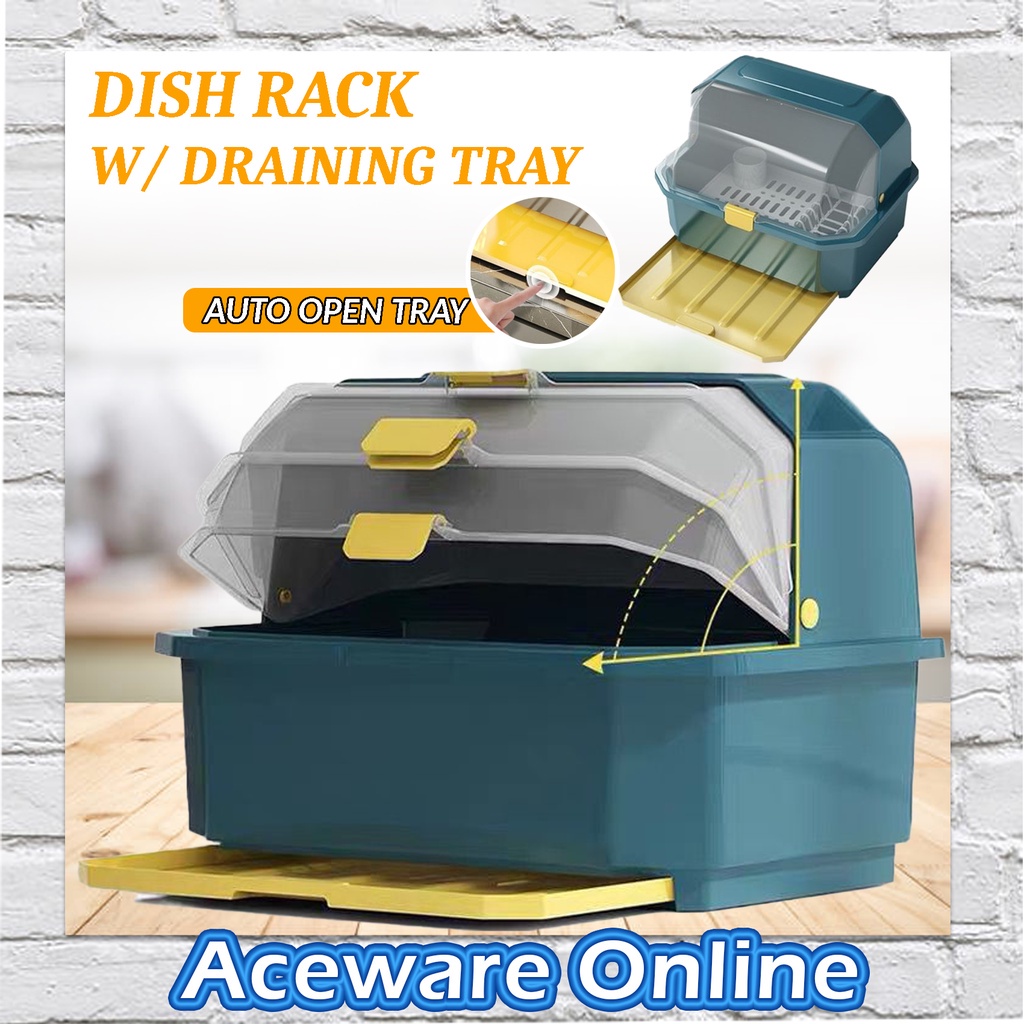 DISH RACK WITH LID Dish Drainer With Cover Kitchen Dishes Rack Dishware