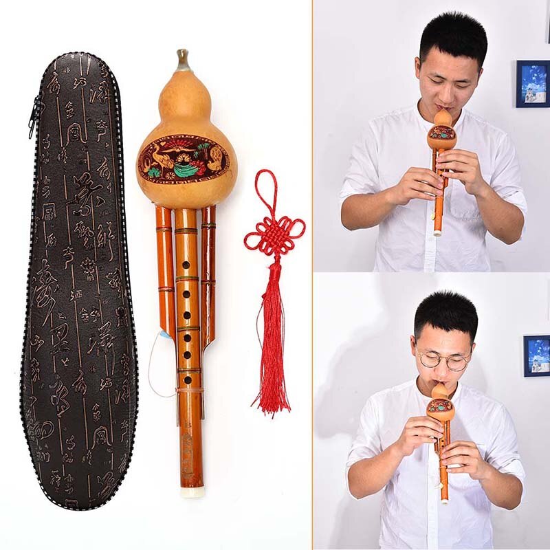 RONSHIN Chinese Handmade Hulusi Metal Gourd Cucurbit Flute Ethnic Musical Instrument for Beginner Music Lovers C Key 