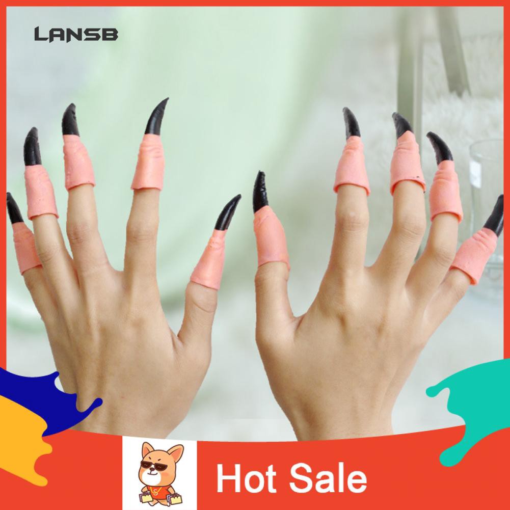 Sh 10pcs Fake Fingers Witch Vampire Nail Covers Set Halloween Prop Party Fancy Dress Shopee Philippines