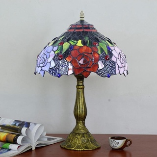 American country pastoral creative retro art stained glass rose bedroom bedside table lamp bar light #3