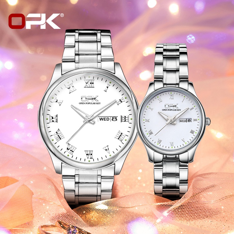 （Selling）OPK 2Pcs/Hot Sale Fashion Causal Couple Lover Watches Leather Luxury Quartz Wristwatch For