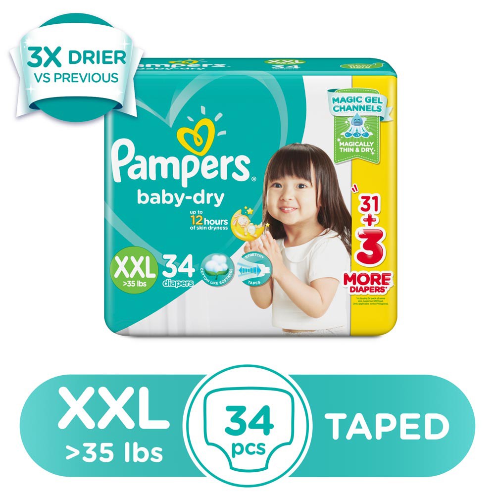 Pampers Baby Dry Taped Diapers XXL 34s Shopee Philippines
