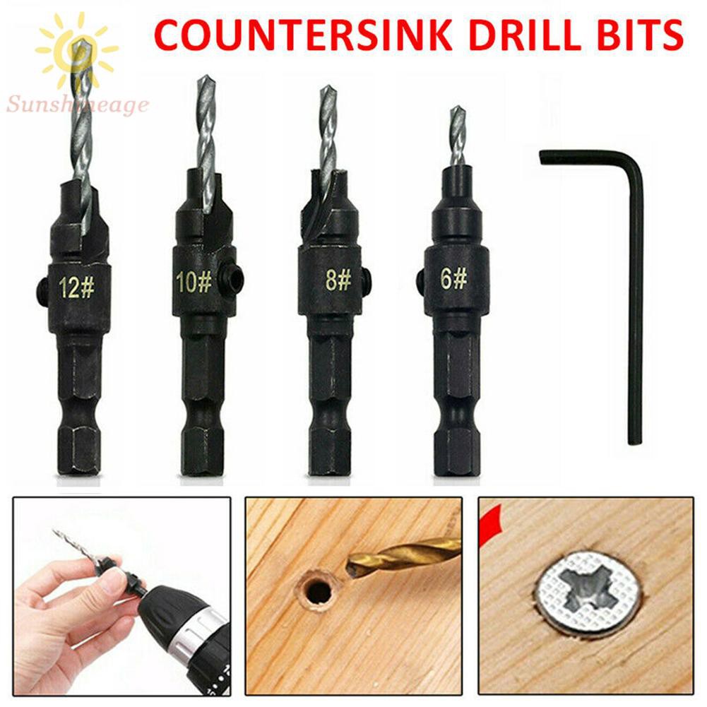Set of 8 HSS Tapered Drill Countersink Bit Screw Pilot Hole Woodwork Chamfer S3