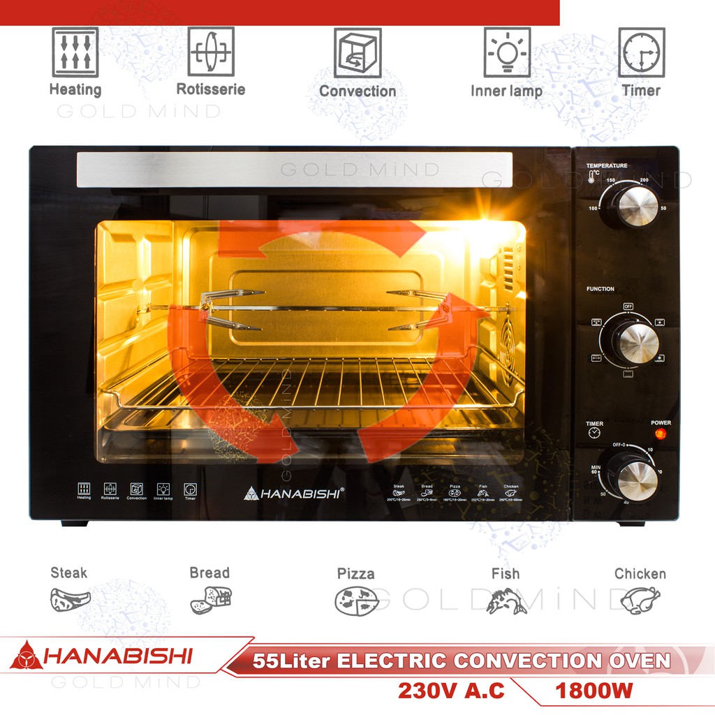 Hanabishi 55l Electric Convection Oven With Rotisserie Stainless Steel