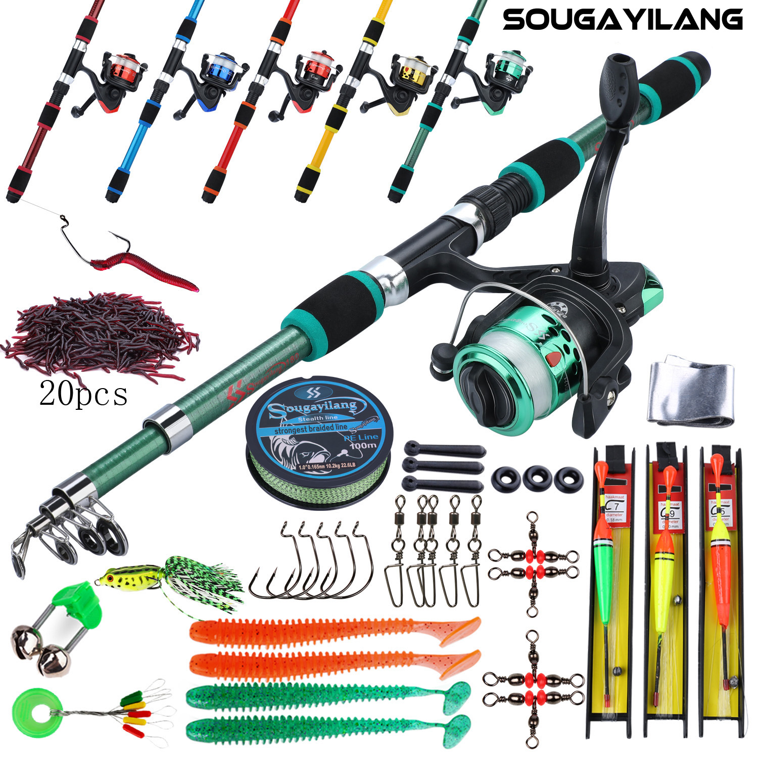 Sougayilang Fishing Rod and Reel 1.8m Fishing Rod with Fishing ...