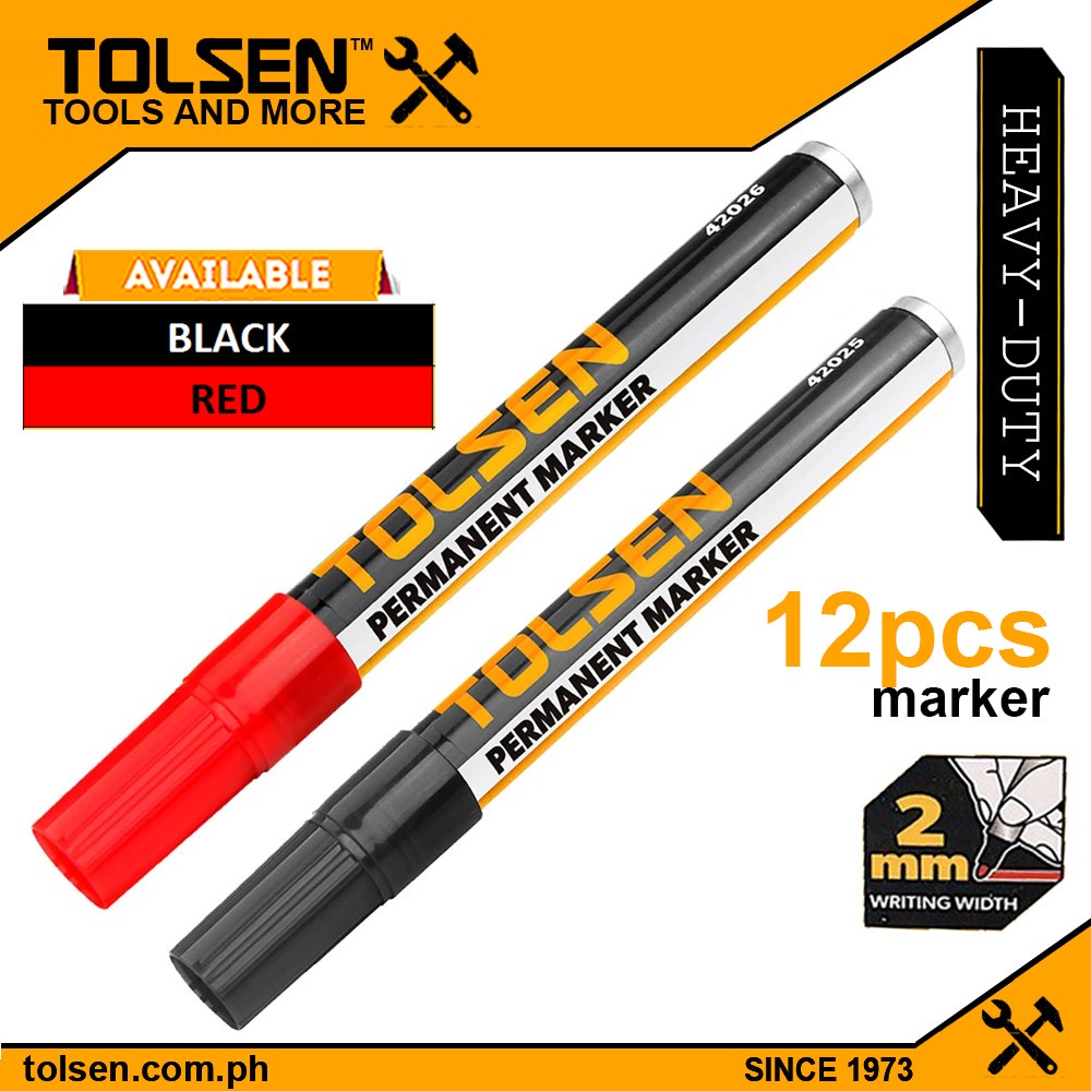Tolsen 12pcs Oil Based Permanent Marker For Industrial Use (Black Red 143x15mm) Shopee