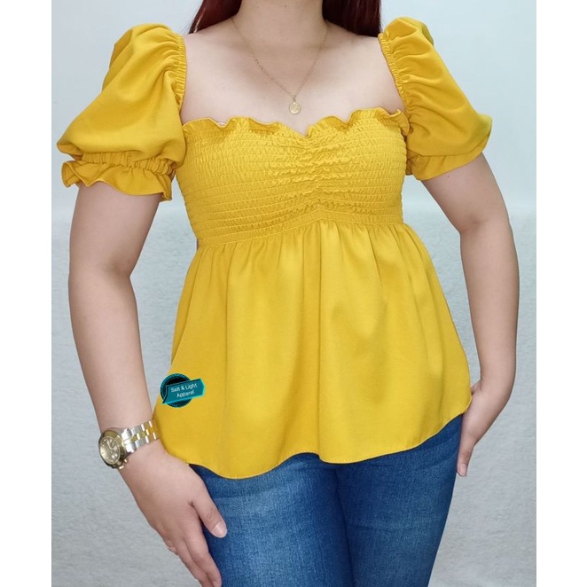 Bangkok Inspired Heart Smocked Puff Sleeve Peplum Top Shopee Philippines