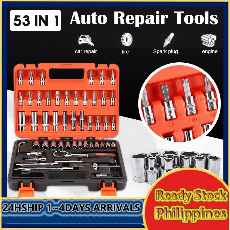 53PCS Motorcycle Repair Tool Set Vehicle Toolbox Car Repair Wrench