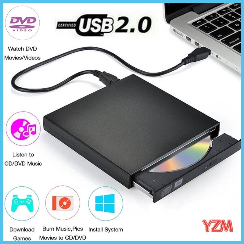 analoji Kelepçe skandal  YZM】External USB CD-ROM DVD Drive, USB 2.0 ultra-thin portable external CD drive  DVD player laptop | Shopee Philippines