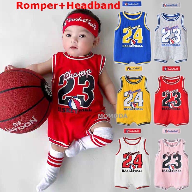 2pcs Set Basketball Baby Jersey Terno with Sports Headband for Kids